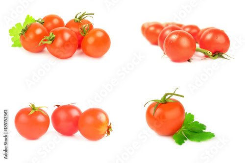 Collage of tomatoes cherry isolated on a white background cutout