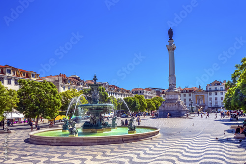 Column Pedro IV Fountain Rossio Square Lisbon Portugal photo