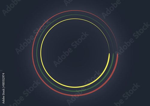 Three moving lines of different colors on a dark background.