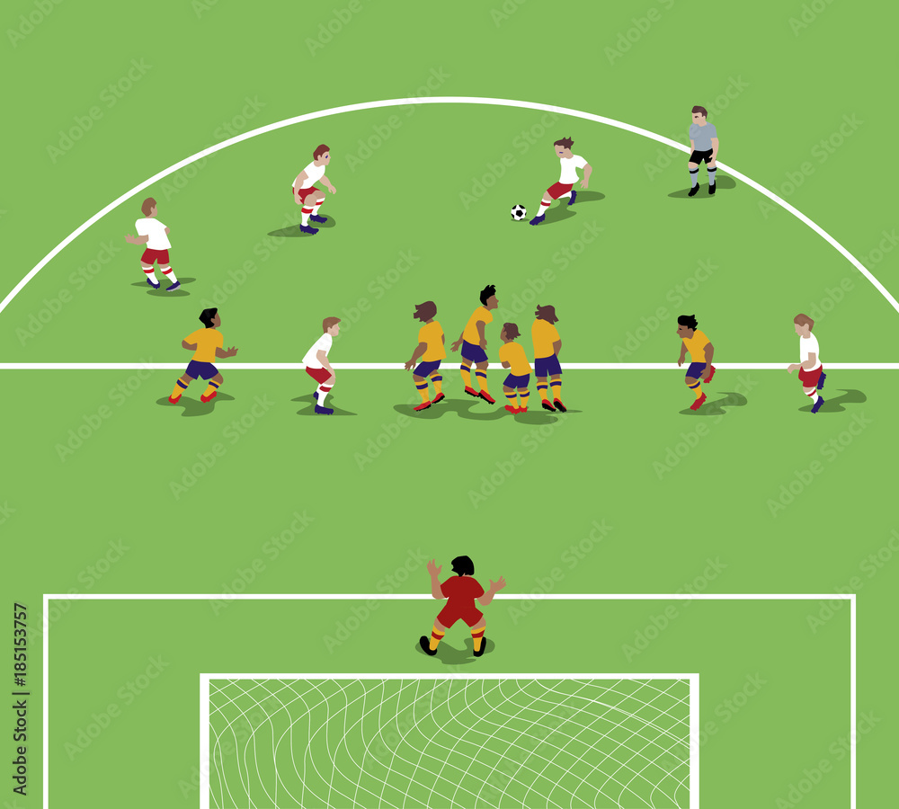Vector illustration of Soccer wall. Free kick situation in flat design.
