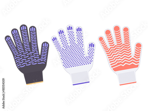 Flat gloves for work. Vector illustration. Protective work gloves isolated on white background
