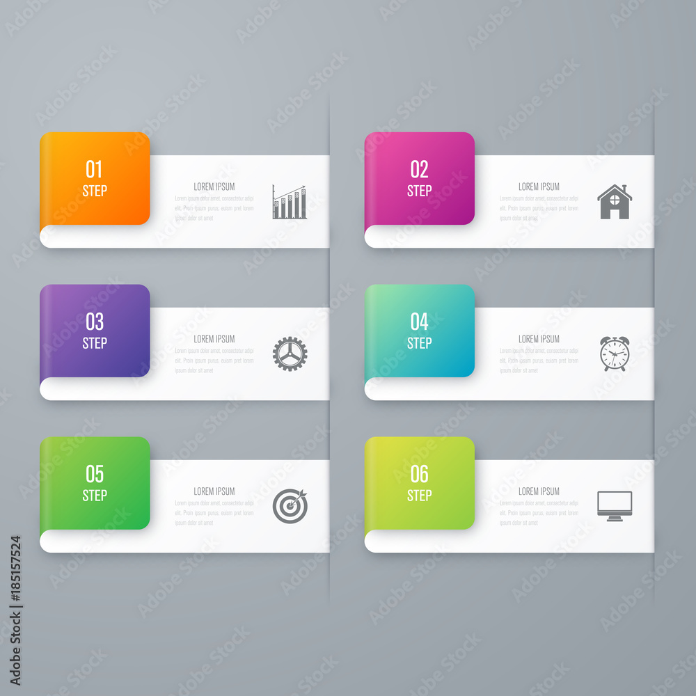 Business infographics template 6 steps with square