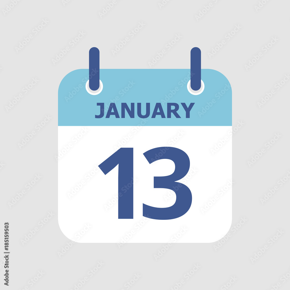 Flat icon calendar 13th of January isolated on gray background. Vector illustration. Flat icon calendar 13th of January isolated on gray background. Vector illustration.