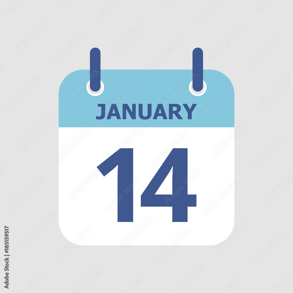 Flat icon calendar 14th of January isolated on gray background. Vector illustration. Flat icon calendar 14th of January isolated on gray background. Vector illustration.