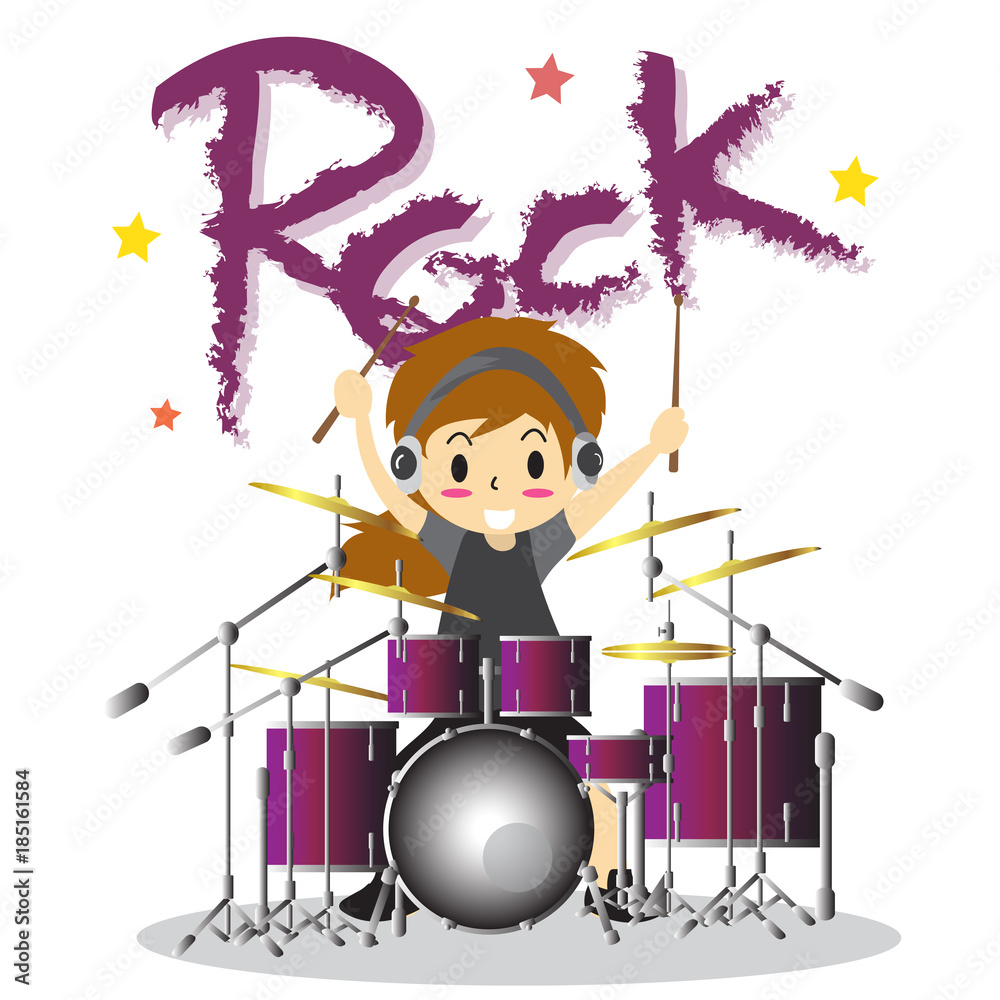 Young boy playing Drum set Happy Love music color Rock Background character  design illustration vector in cartoon style Stock Vector | Adobe Stock