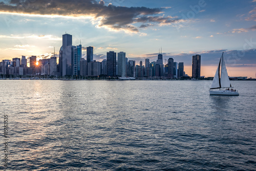 Chicago skyline with sailboat