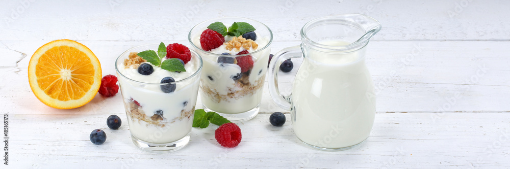Beeren Joghurt Beere Glas Früchte Müsli Banner Frühstück