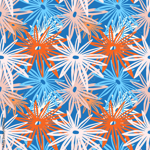 Flowers seamless hand craft expressive ink pattern.