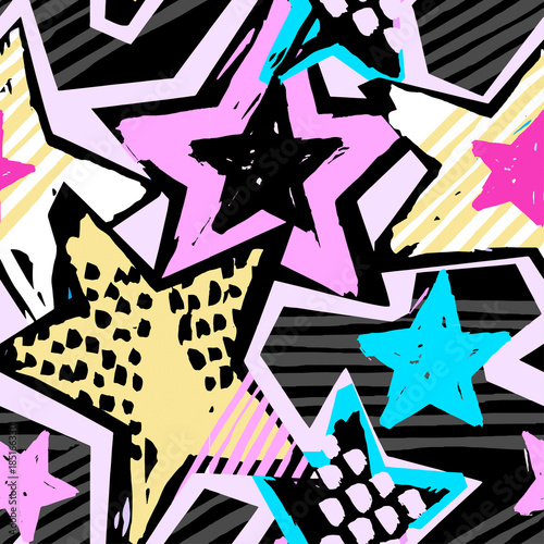 Star shapes graffiti seamless hand craft expressive ink hipster pattern