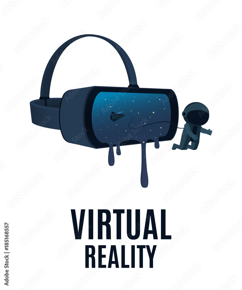 Virtual reality. The astronaut flies out of virtual reality glasses. Vector illustration Virtual reality. The astronaut flies out of virtual reality glasses. Vector illustration