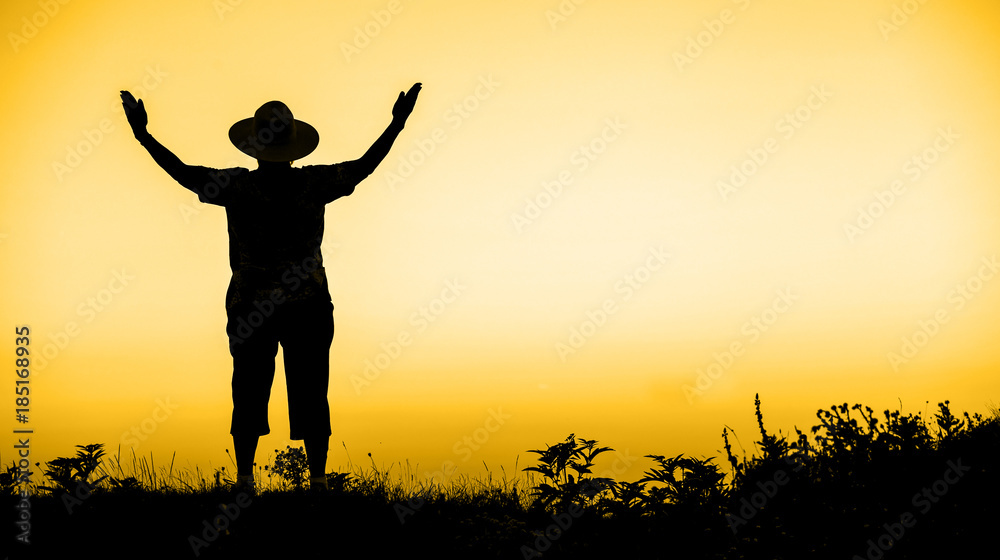 Happy retirement concept - web banner of a senior woman silhouette Happy retirement concept - web banner of a senior woman silhouette