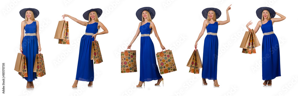 Young woman after shopping isolated on the white Young woman after shopping isolated on the white