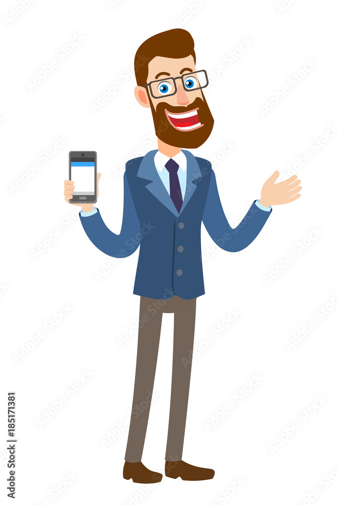 Hipster Businessman holding mobile phone and gesticulating