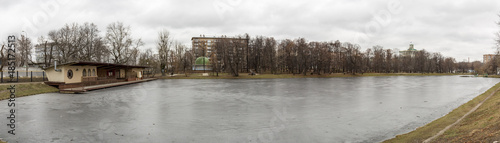 MOSCOW, RUSSIA - DECEMBER 18, 2017: A frozen pond in the Catherine Park 