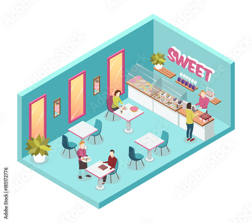 Sweet Shop Inside Isometric Illustration