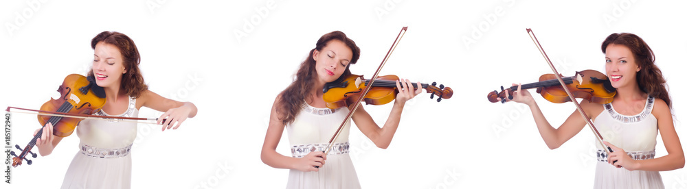Woman playing violin isolated on white background Woman playing violin isolated on white background