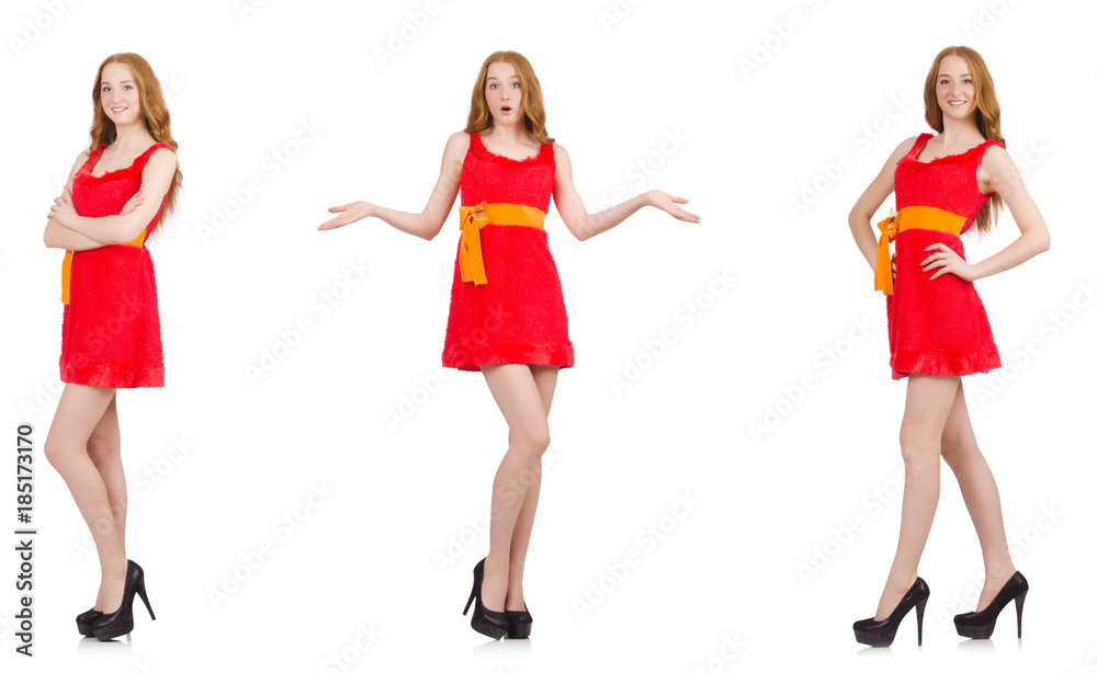 Young nice girl pressing isolated on white Young nice girl pressing isolated on white