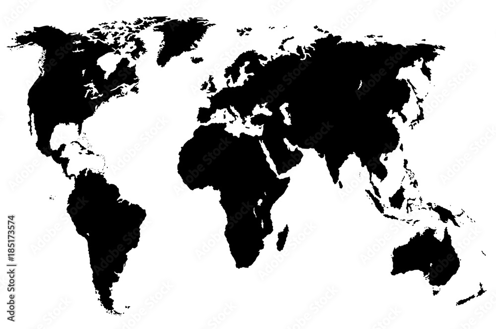 black world map, isolated black world map, isolated