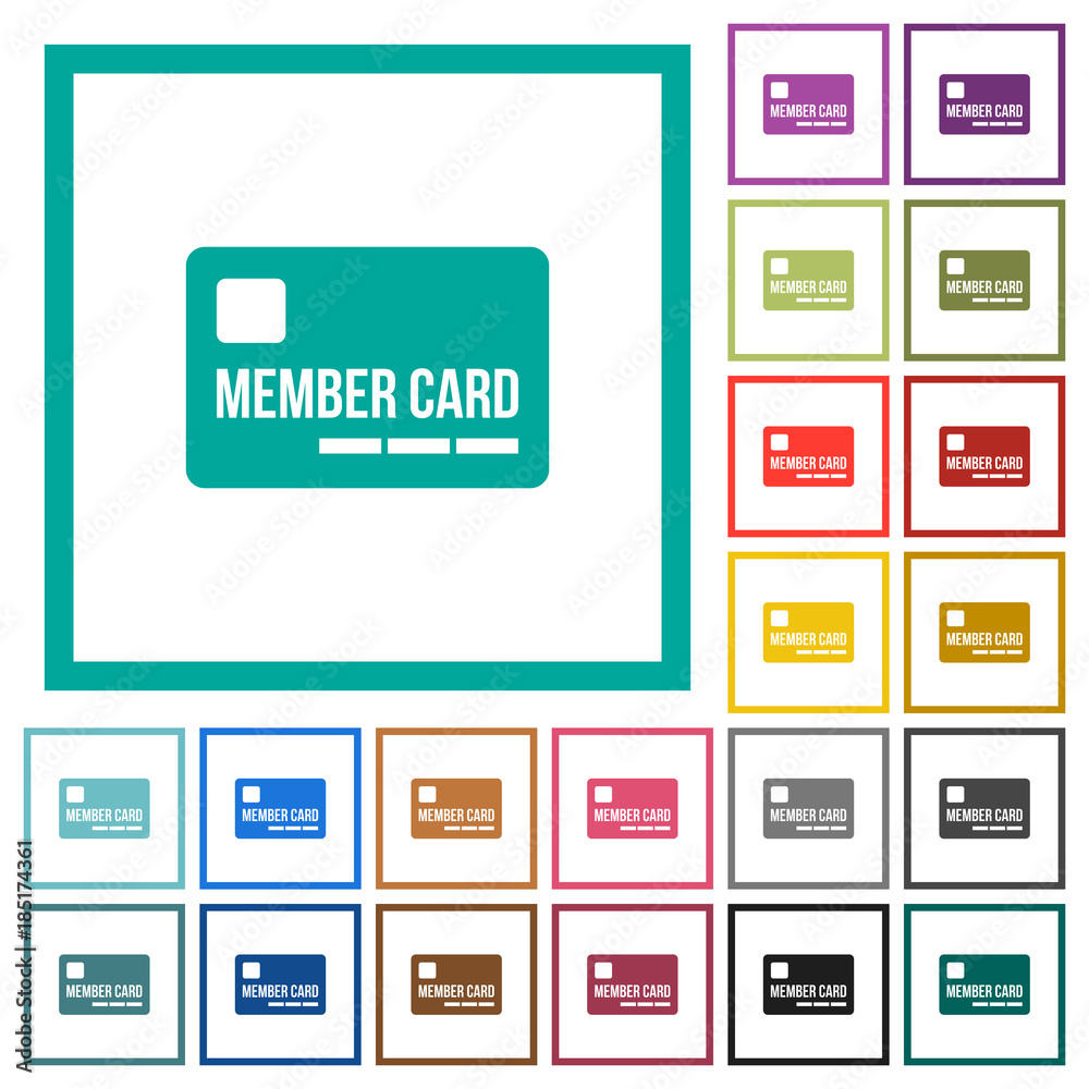 Member card flat color icons with quadrant frames