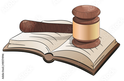 Judge hammer and book, vector, symbol of law and law, learning.