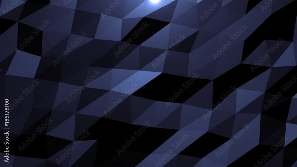 Abstract cg polygonal crystal surface. Geometric low poly black triangles motion background.