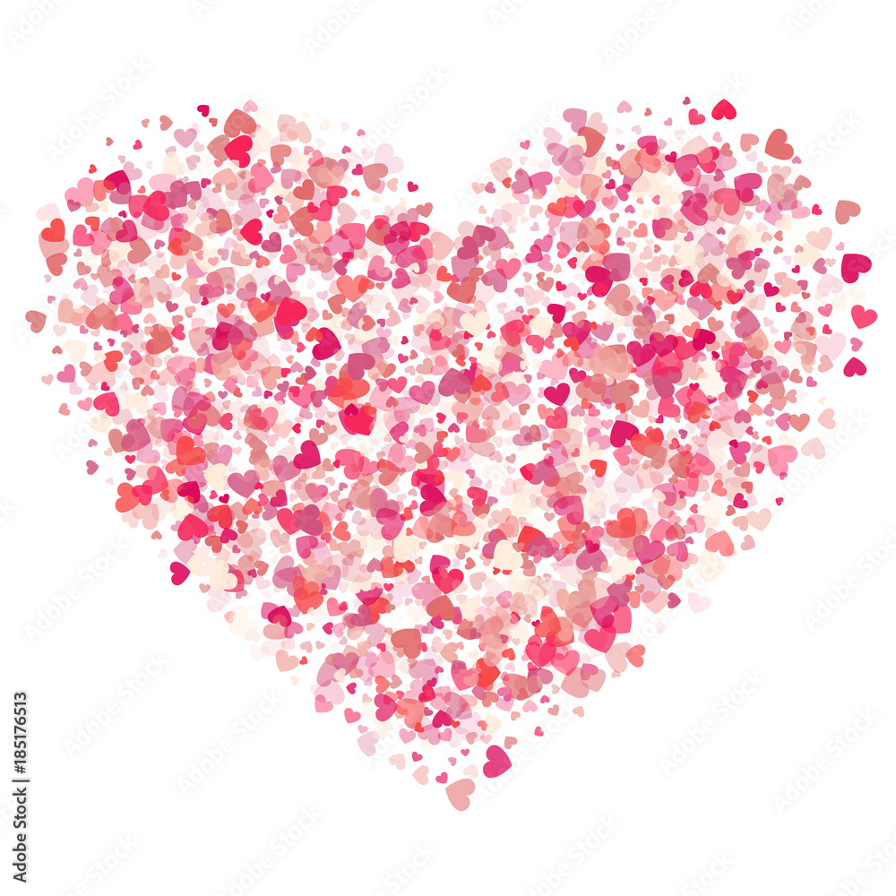 Heart shape vector pink confetti splash. Vector illustration