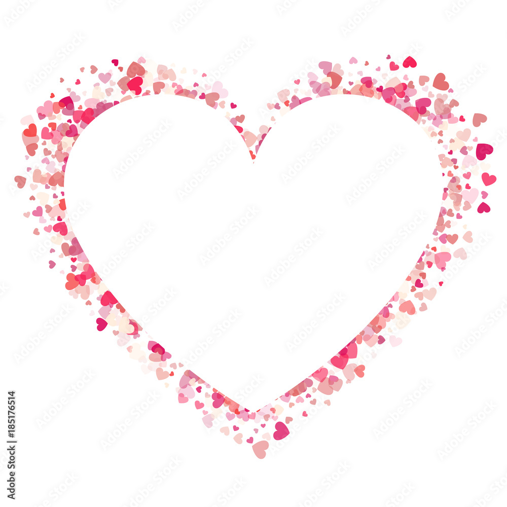 Heart shape vector pink confetti splash with white heart frame inside Heart shape vector pink confetti splash with white heart frame inside