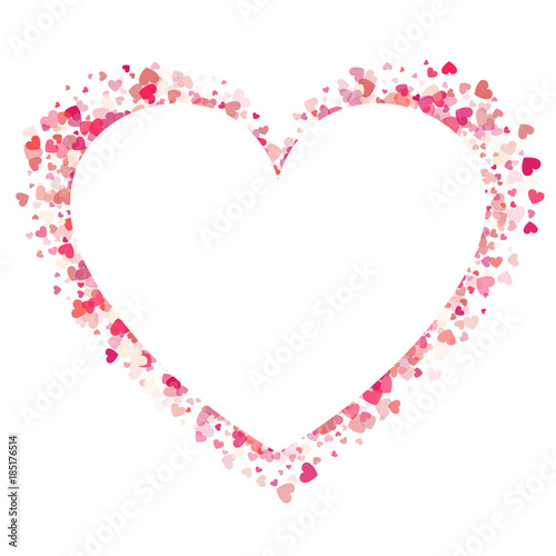 Heart shape vector pink confetti splash with white heart frame inside