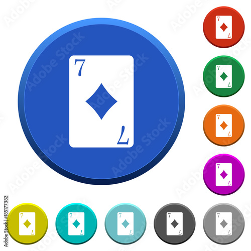 Seven of diamonds card beveled buttons
