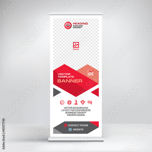 Roll-up banner design, layout of the booth for conferences, presentations, promotions and events, modern abstract graphic style