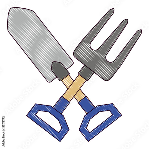 gardening shovel with rake vector illustration design