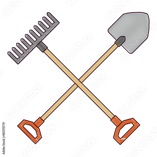 gardening shovel with rake vector illustration design