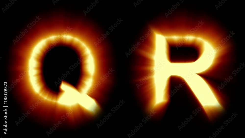 light letters Q and R - warm orange light - strong shimmering and flickering animation loop - isolated light letters Q and R - warm orange light - strong shimmering and flickering animation loop - isolated