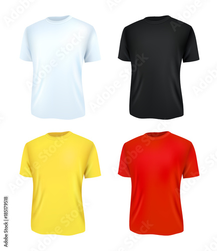 T-shirt template set, front view. Realistic vector illustration. Sport clothing. Casual men wear.