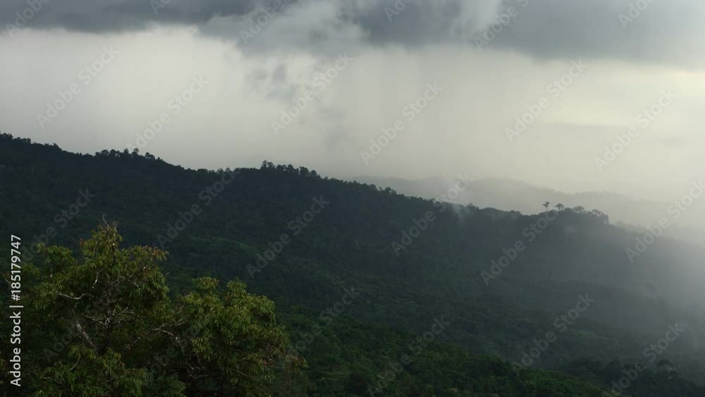 Rain cloud Cover the mountain rang at Phu Hin Rong Kla National Park , Thailand.