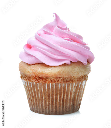 Delicious cupcake on white background