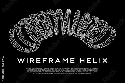 Wireframe low poly mesh tension helix spring. Vector illustration