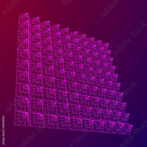 Wireframe model of sound proof coverage in music studio with soundproofing walls. Vector illustration