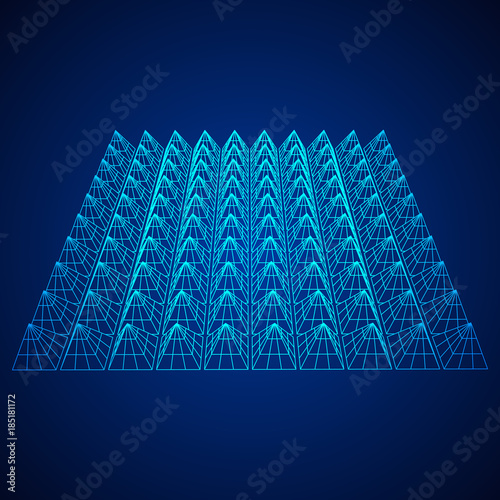 Wireframe model of sound proof coverage in music studio with soundproofing walls. Vector illustration