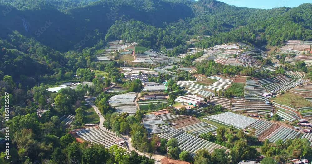 CHIANG MAI, THAILAND, MARCH 2017: Aerial View over Royal Project Doi Inthanon, a region transformed from Opium production to regular farming
