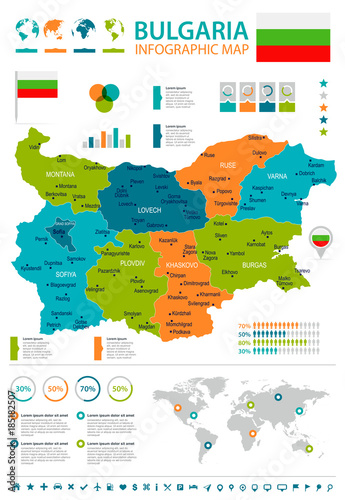 Bulgaria - infographic map and flag - Detailed Vector Illustration