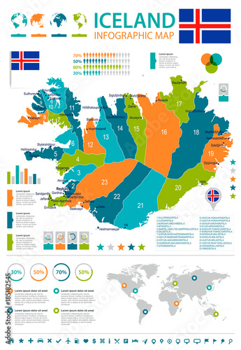 Iceland - infographic map and flag - Detailed Vector Illustration