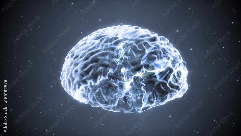 3D animation - Brain rotating with electrical impulses