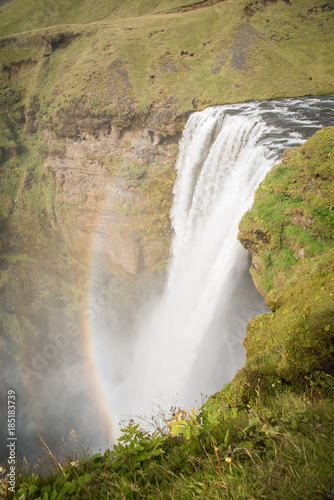 Skogafoss, a large, popular waterfall in Iceland. 