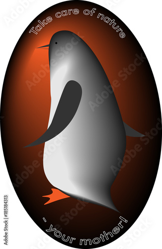 Penguin on an alarming background Take care of nature - your mother Logo, sticker