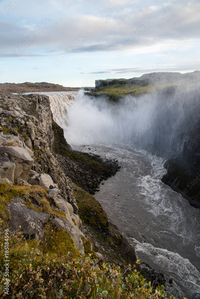 Landscape view of Dettifoss in Iceland, the most powerful waterfall in Europ. Landscape view of Dettifoss in Iceland, the most powerful waterfall in Europ.