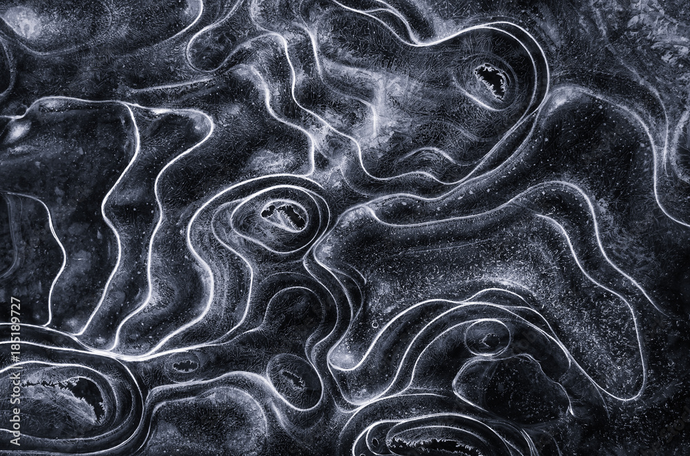 Aerial view of patterns on frozen water
