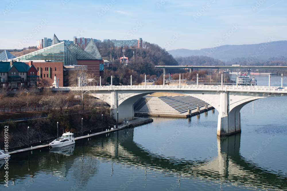 The Tennessee Aquarium, Riverwalk and AT&T Park in Chattanooga, Tennessee