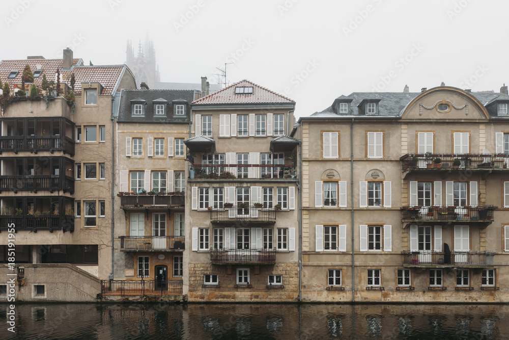 Houses on the bank of the Moselle river, Metz, France. Houses on the bank of the Moselle river, Metz, France.