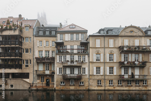 Houses on the bank of the Moselle river, Metz, France.